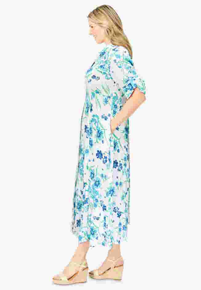 Roll-Tab Sleeve Crinkle Shirtdress image number 3