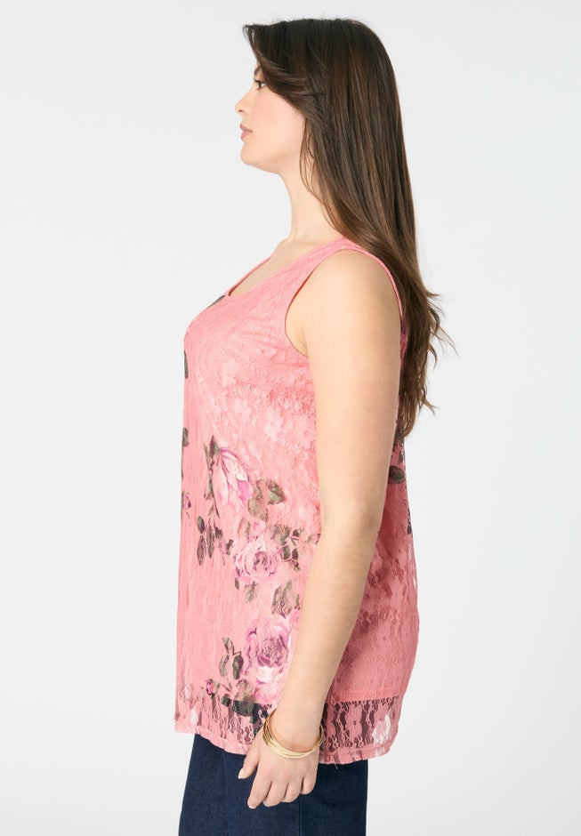 Printed Lace Tank image number 2