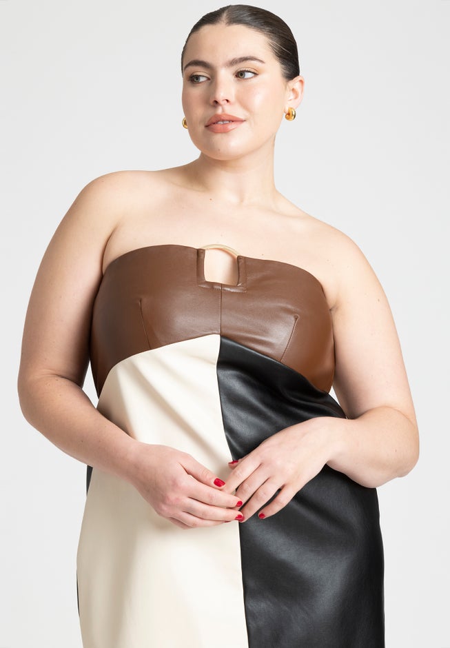 Leather Colorblocked Dress image number null