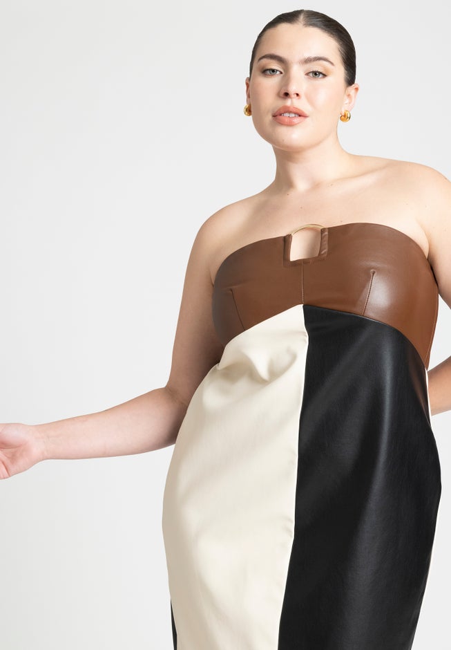 Leather Colorblocked Dress image number null