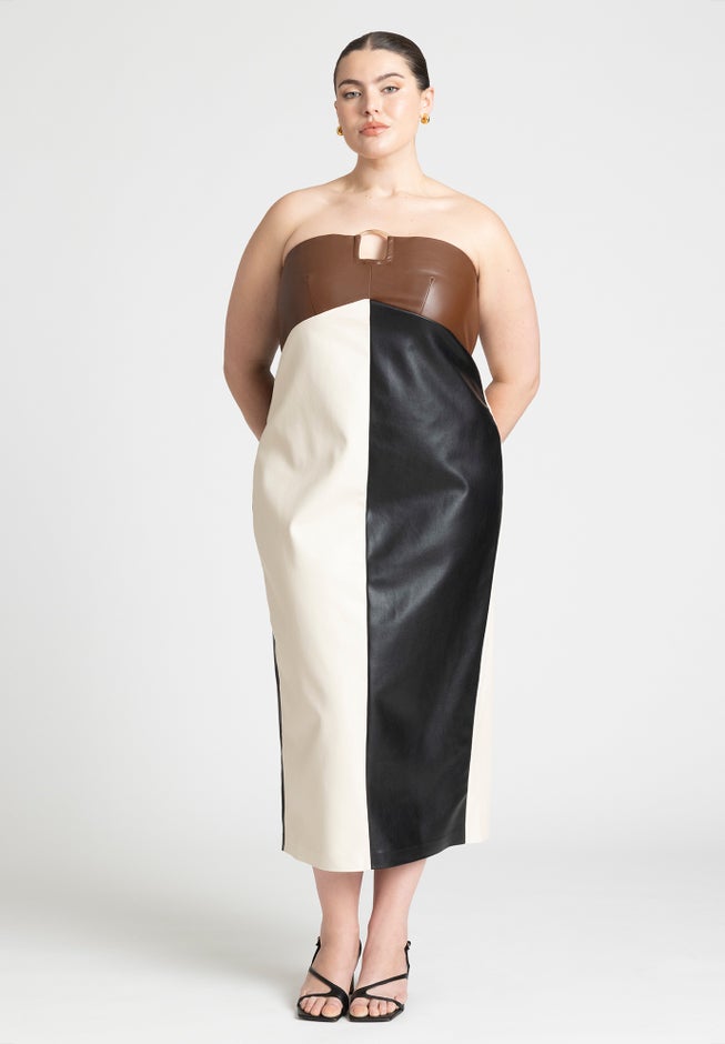 Leather Colorblocked Dress image number null