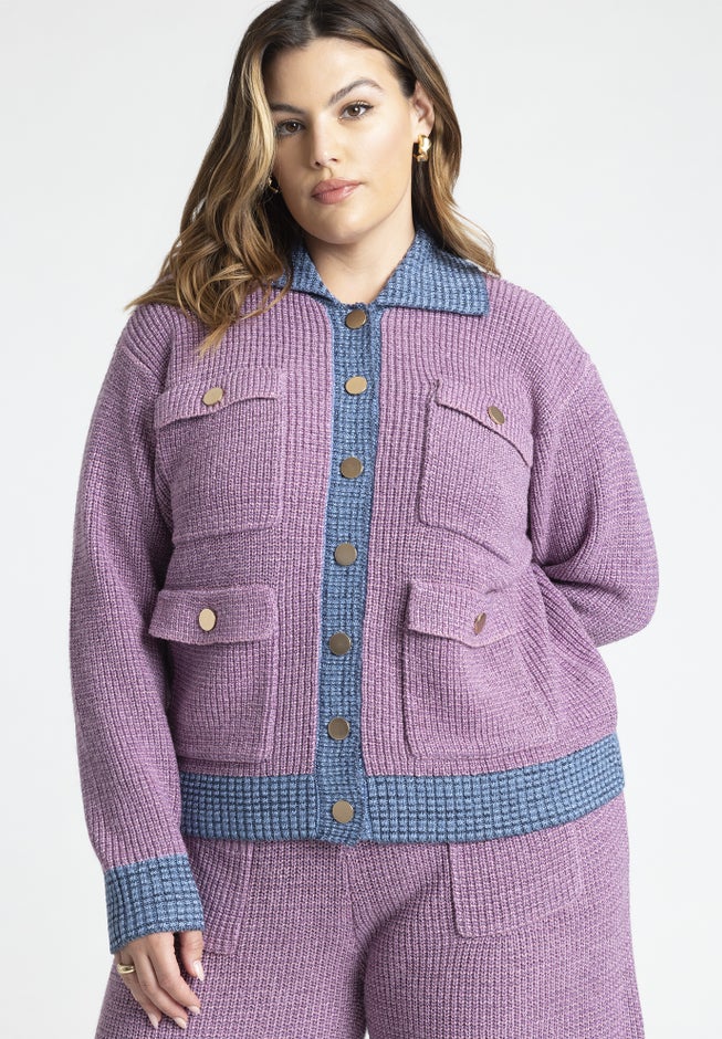 Shimmer Sweater Jacket With Pockets image number null