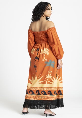 Printed Puff Sleeve Fringe Maxi image number 2