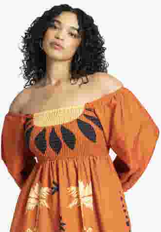 Printed Puff Sleeve Fringe Maxi image number 3