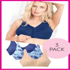 3-Pack Front-Close Cotton Wireless Bra image number null