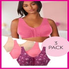 3-Pack Front-Close Cotton Wireless Bra image number 0