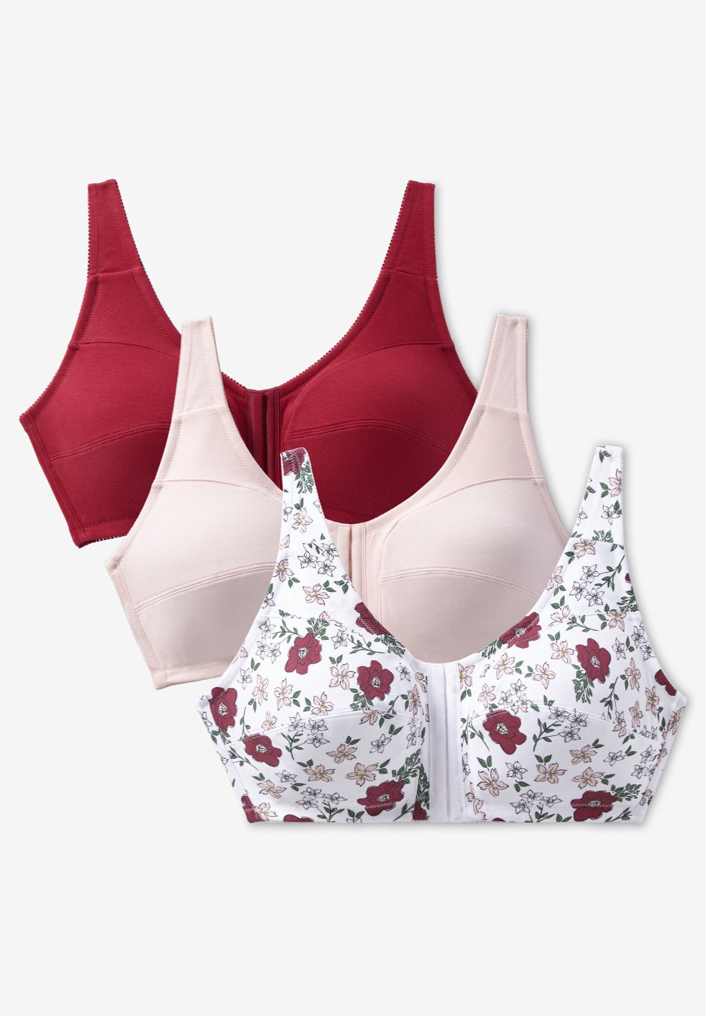 Comfort Choice&reg; 3-Pack Front-Close Cotton Wireless Bra image number 0