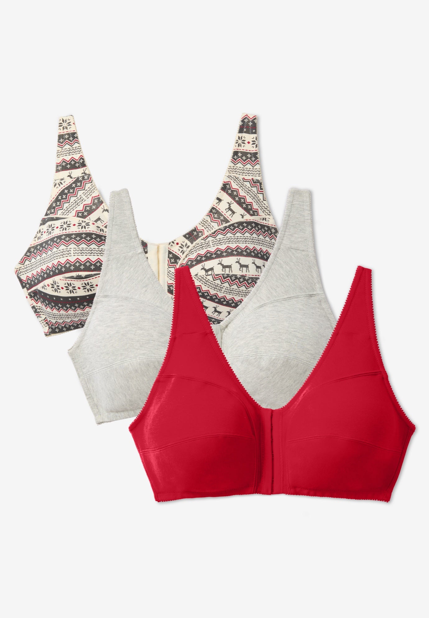 3-Pack Front-Close Cotton Wireless Bra image number 0