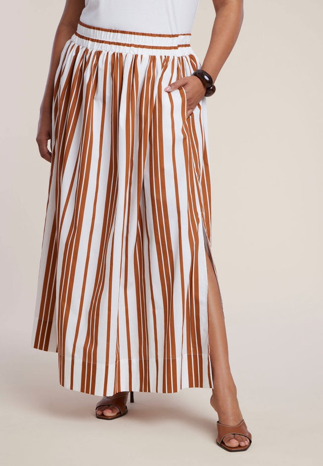 Poplin Maxi Skirt With Side Slits image number 1