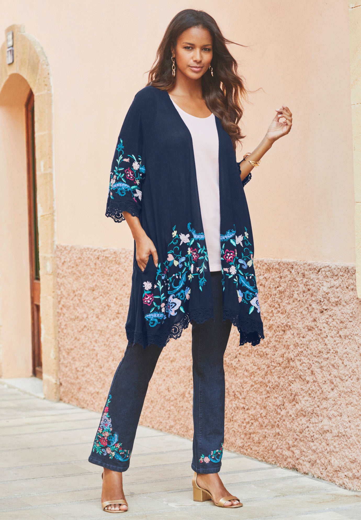 Floral Embroidered Kimono image number 0