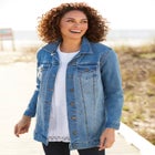 Long Stretch Denim Jean Jacket image number null