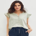100% Cotton Slub Cap Sleeve A-Line Henley Tee image number null
