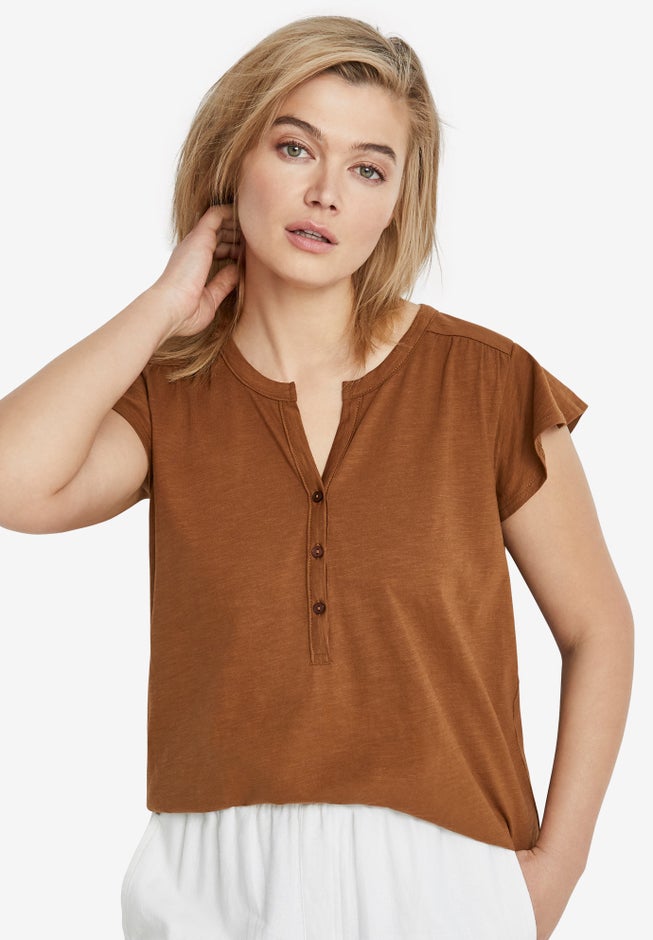 Cap Sleeve Henley Tee image number 0