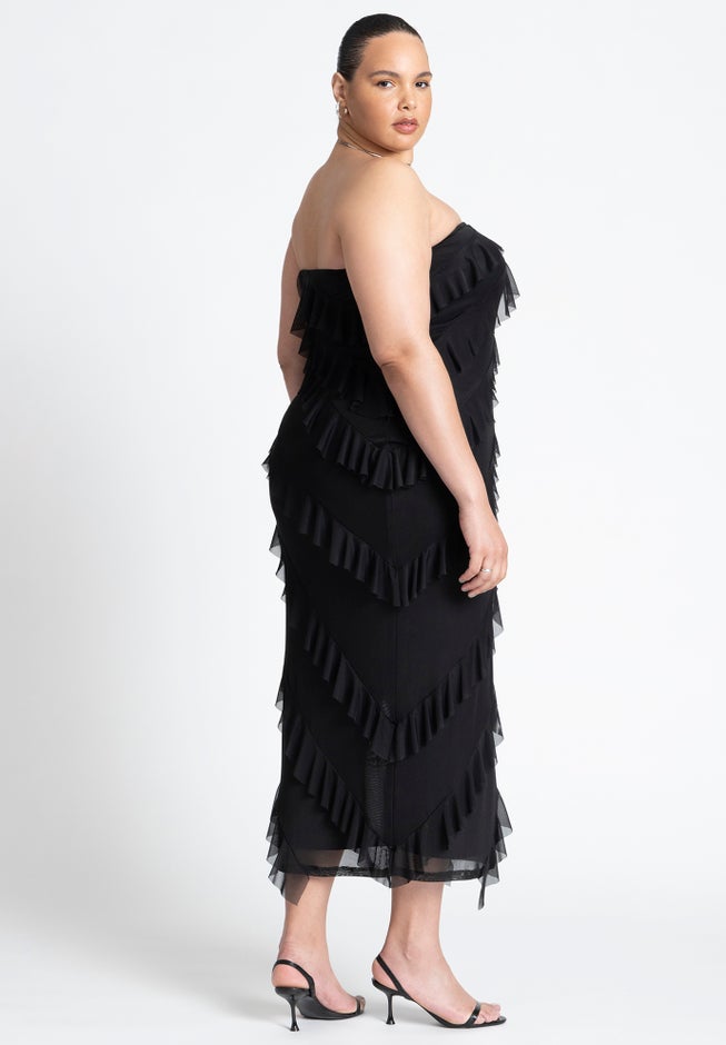 Ruffle Mesh Dress With Slit image number null