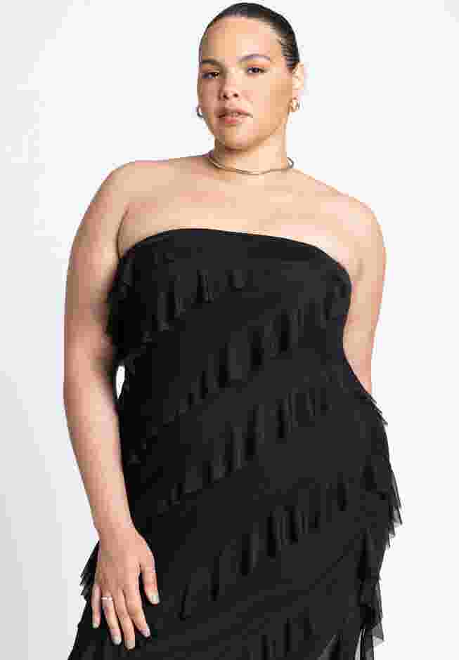 Ruffle Mesh Dress With Slit image number 2