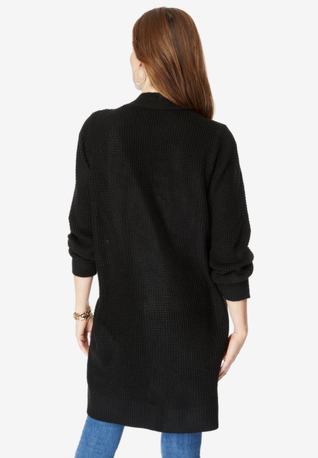 Open Front Waffle Knit Cardigan image number null