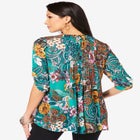 Plus Size Tara Pleated Shirt – Adjustable 3/4 Sleeve Swing Tunic with Notch Collar image number null