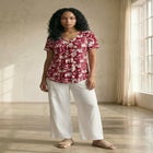 Stretch Knit V-neck Short Sleeve Inverted Pleat Tunic image number null