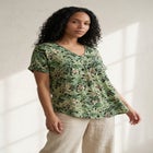 Stretch Knit V-neck Short Sleeve Inverted Pleat Tunic image number null