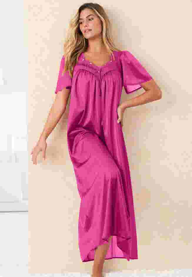 Long Silky Lace-Trim Gown image number 3