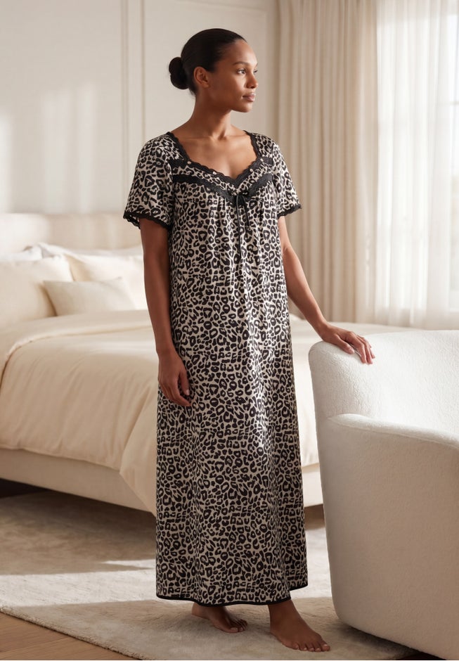 Long Silky Lace-Trim Gown image number 6
