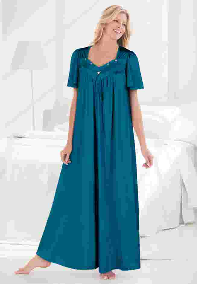 Long Silky Lace-Trim Gown image number 5