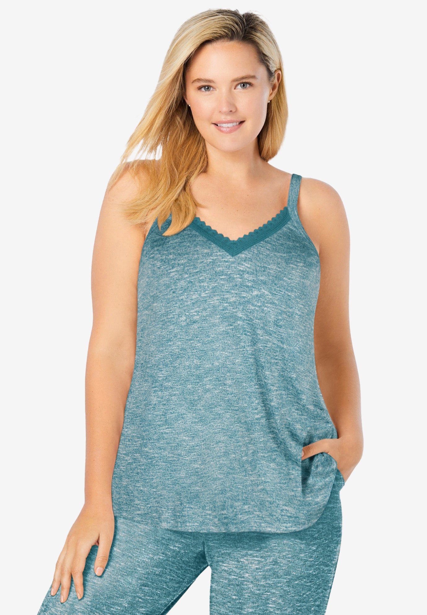 Marled Lace-Trim Sleep Tank image number 0
