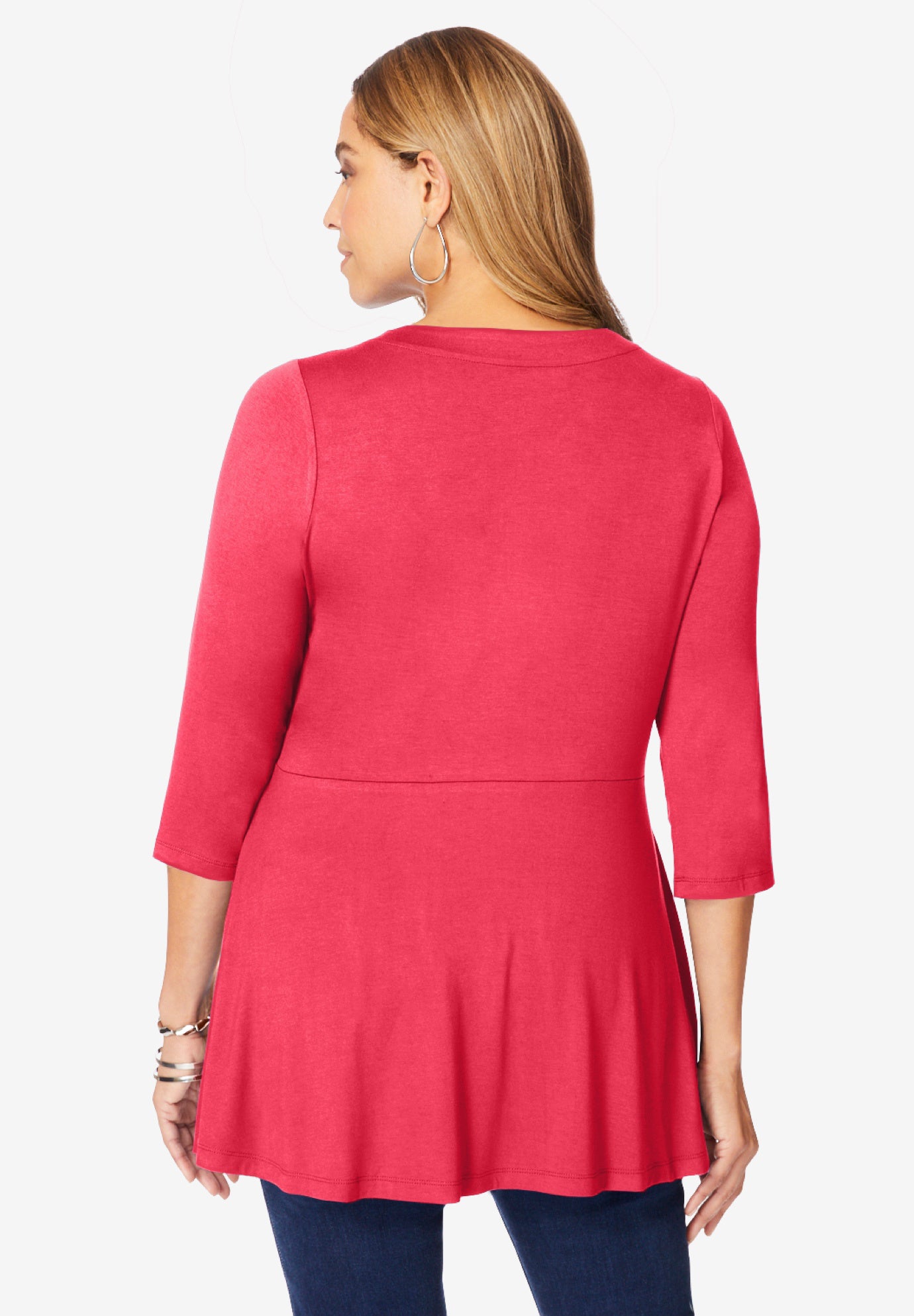 Stretch Knit Henley Notch Babydoll Tunic image number 1