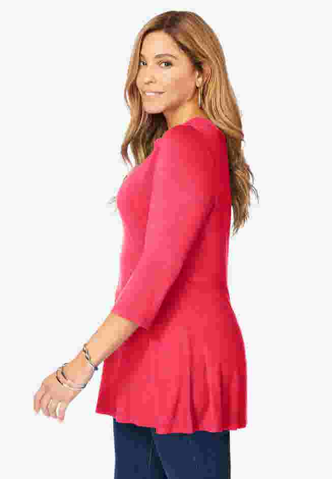 Stretch Knit Henley Notch Babydoll Tunic image number 2