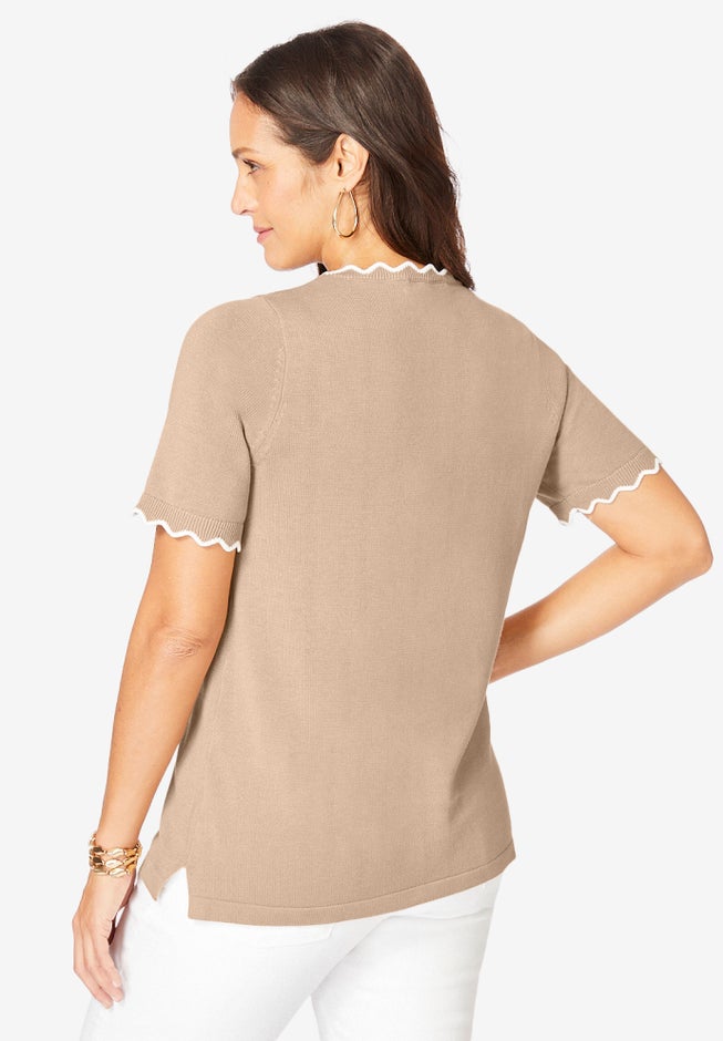 Fine Gauge Scalloped Sweater image number null