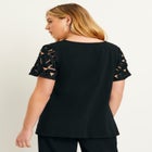 Crochet-Sleeve V-Neck One + Only Tee image number null