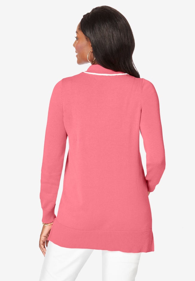 Fine Gauge Contrast Tipped Collar Sweater image number 1