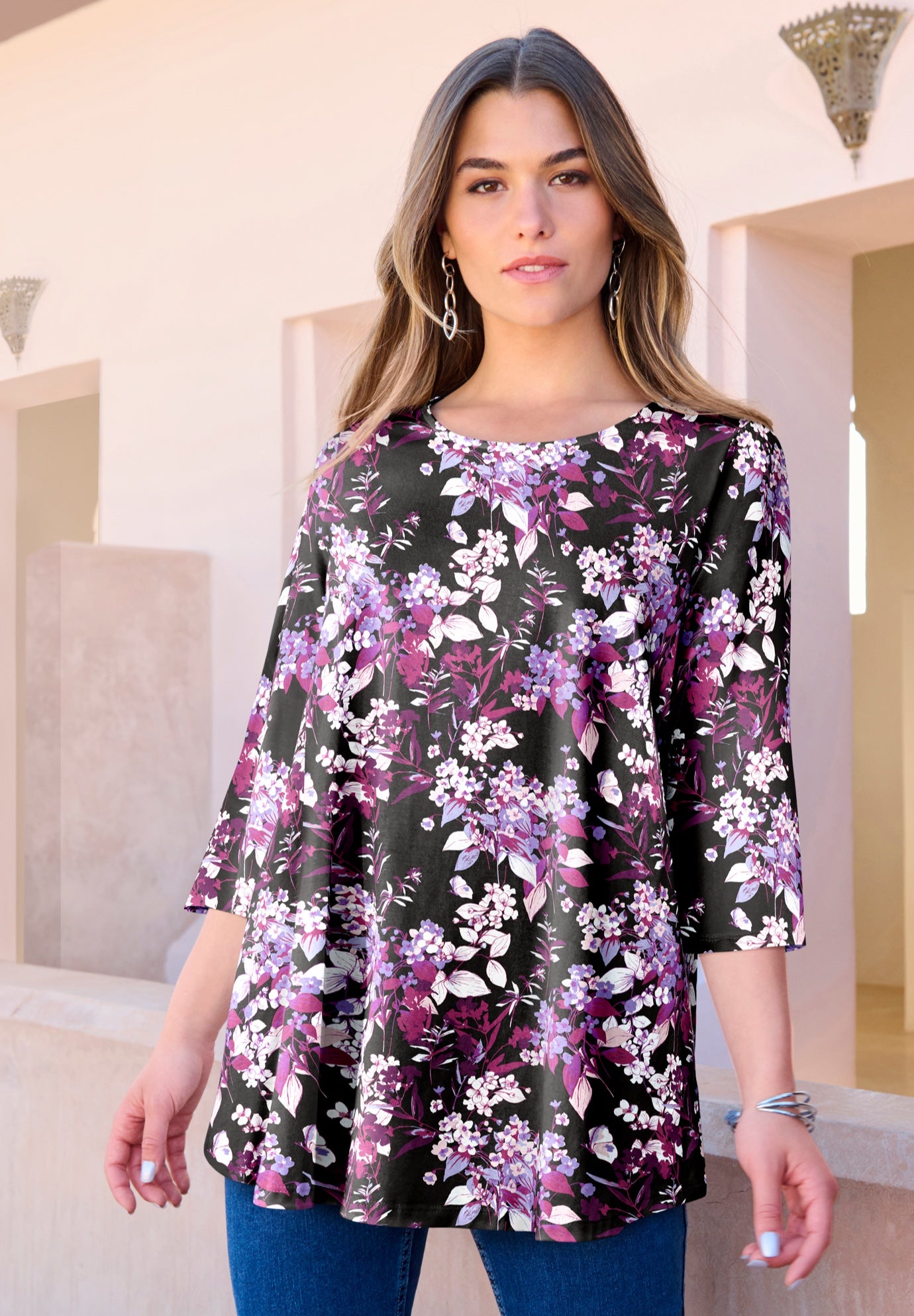Plus Size Ultimate Three Quarter Sleeve Swing Tee image number 0