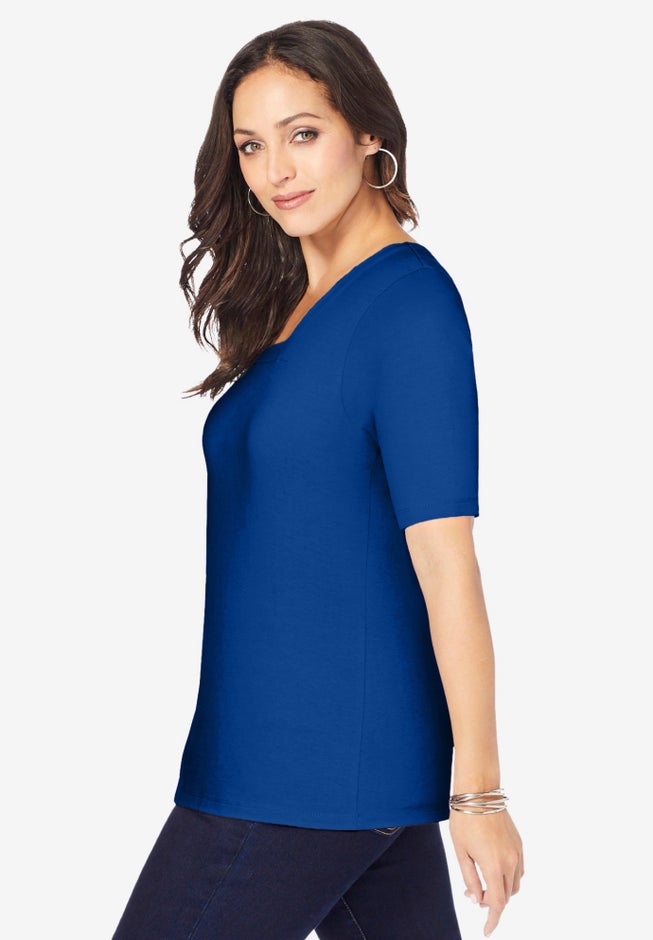 Stretch Cotton Square Neck Tee image number 1