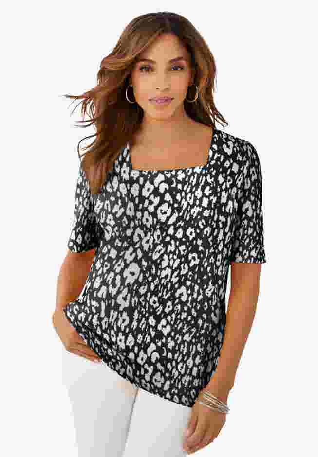 Stretch Cotton Square Neck Tee image number 0
