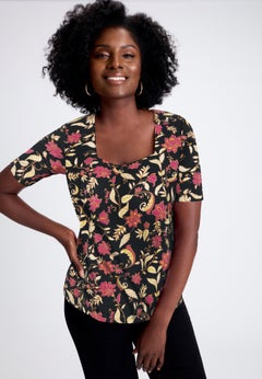 Stretch Cotton Square Neck Tee