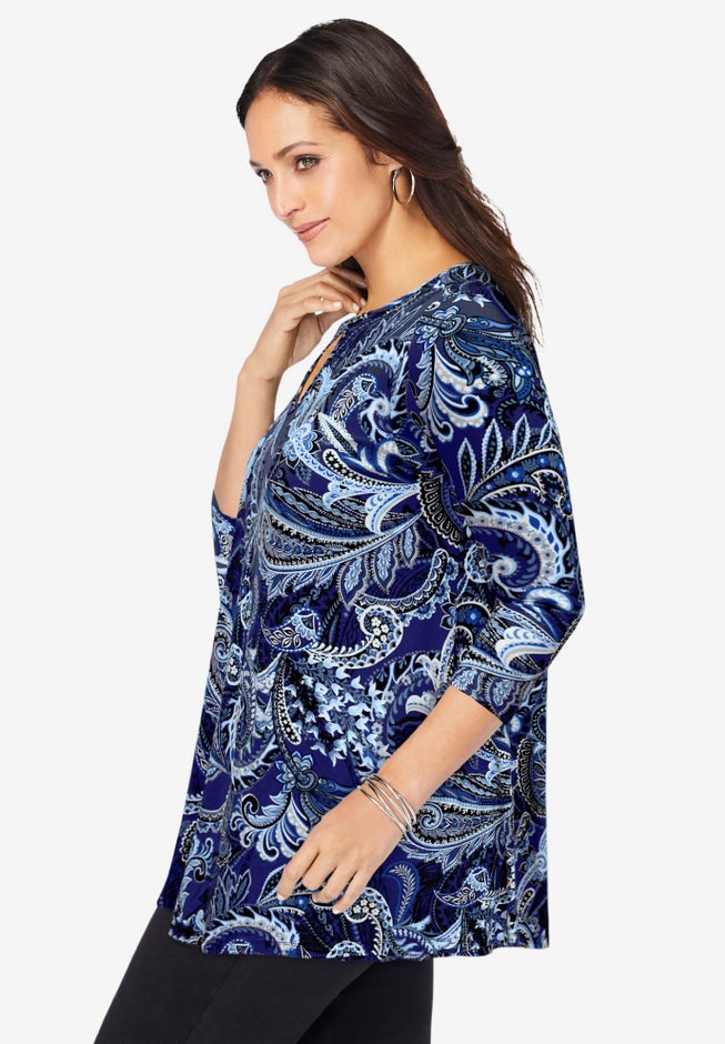 Stretch Knit Keyhole Swing Tunic image number 2