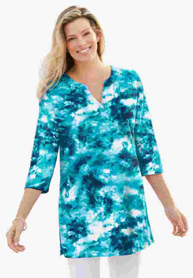 Three-Quarter Sleeve Notch-Neck Tunic image number 3