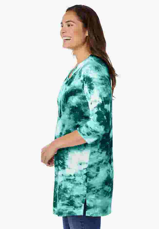 Three-Quarter Sleeve Notch-Neck Tunic image number 1