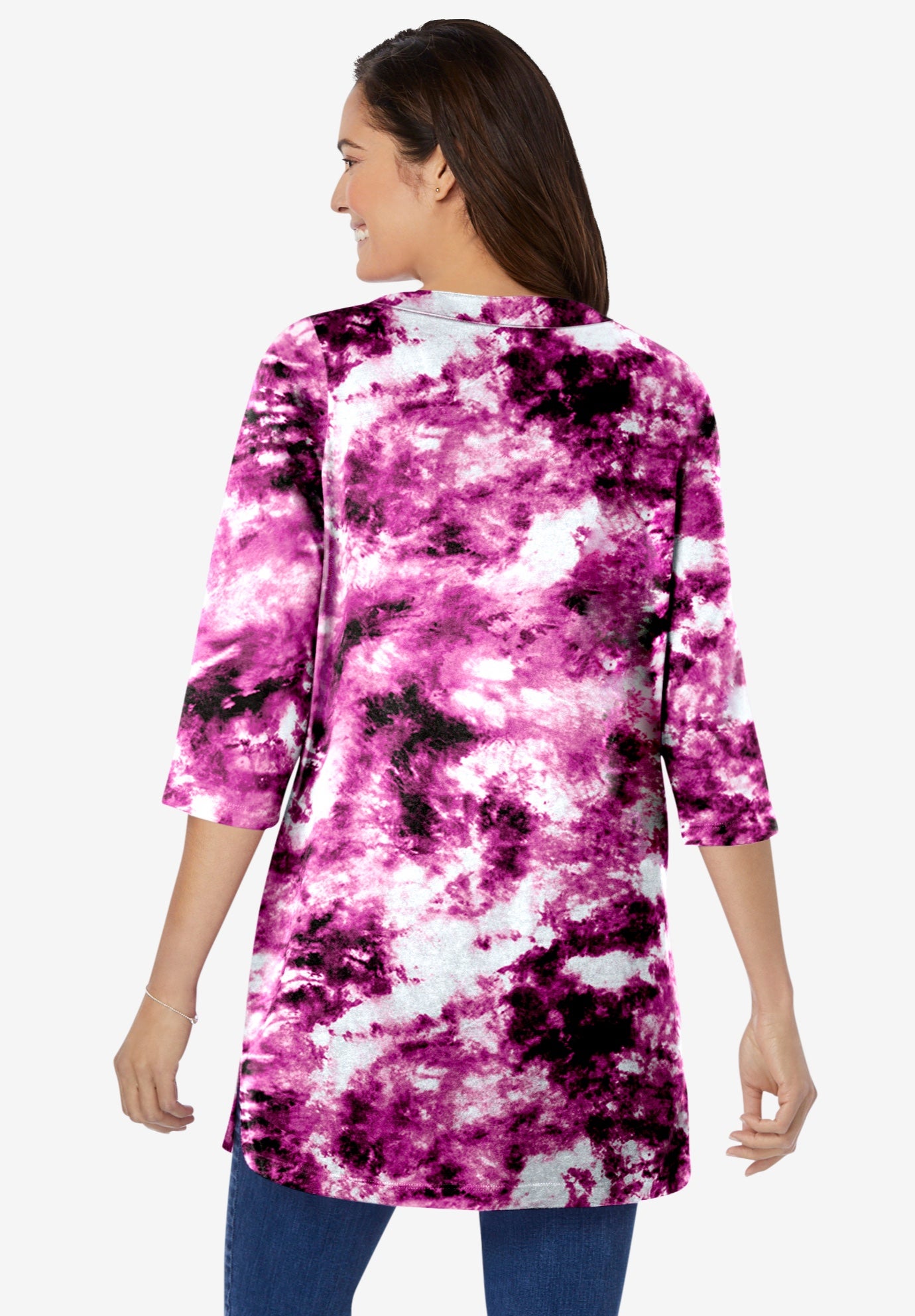 Three-Quarter Sleeve Notch-Neck Tunic image number 1