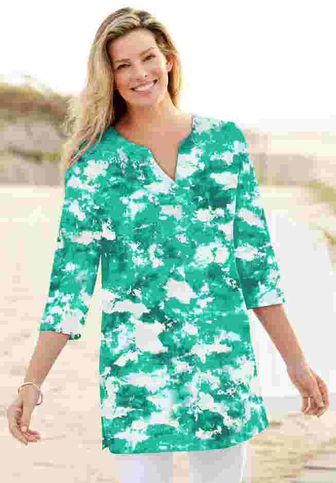 Three-Quarter Sleeve Notch-Neck Tunic image number 0