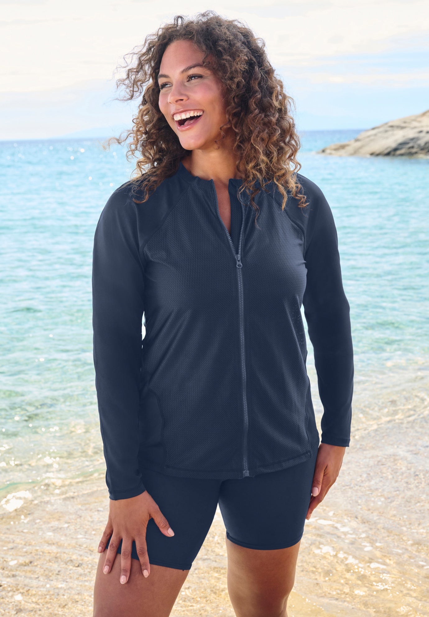 Chlorine Resistant Long-Sleeve Colorblock Swim Tee image number 0