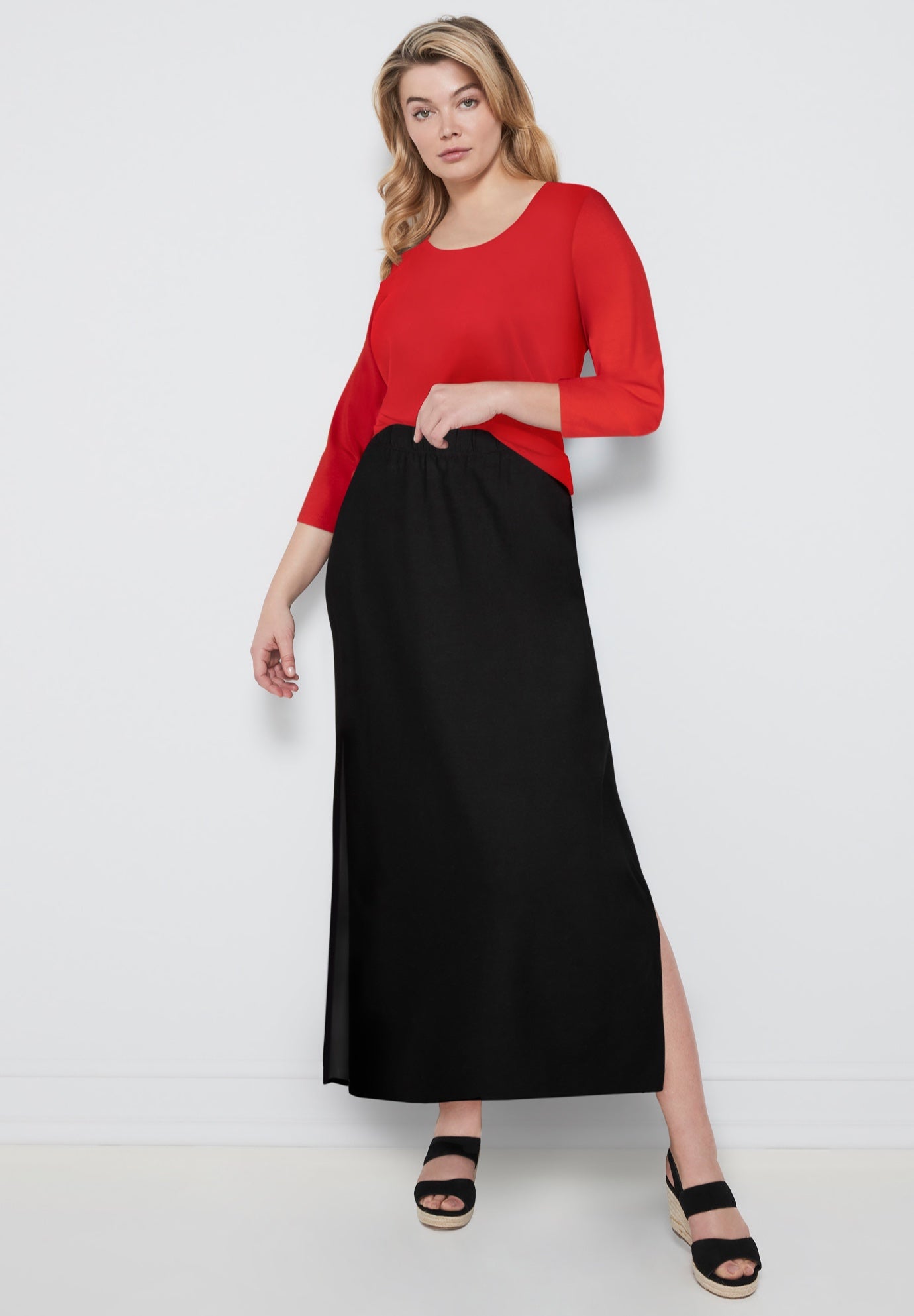 Stretch Jersey A-Line Elastic Waistband Maxi Skirt image number 2