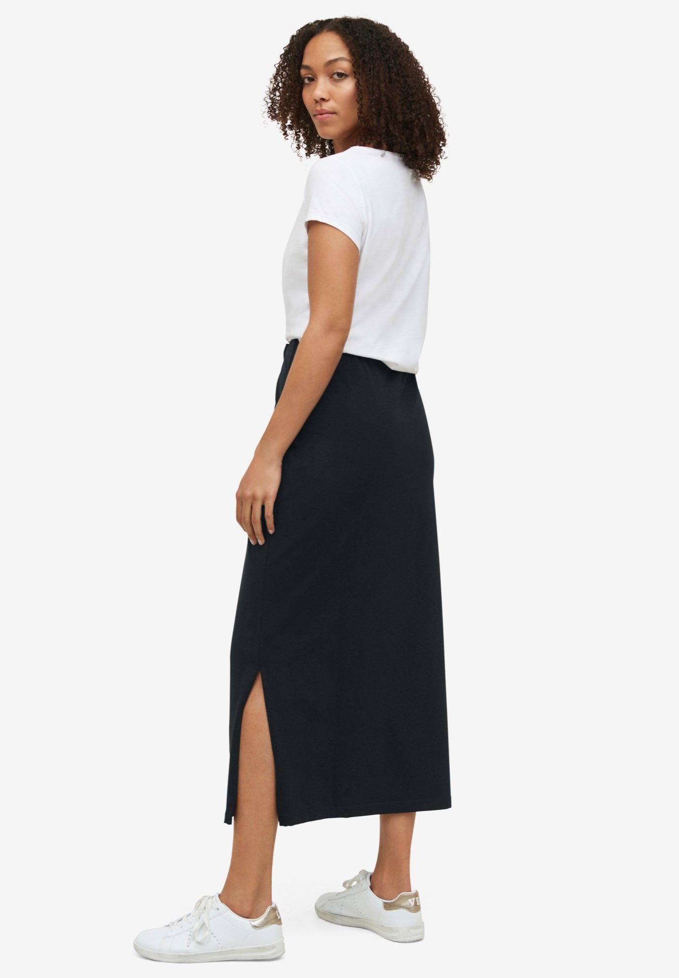 Stretch Jersey A-Line Elastic Waistband Maxi Skirt image number 1