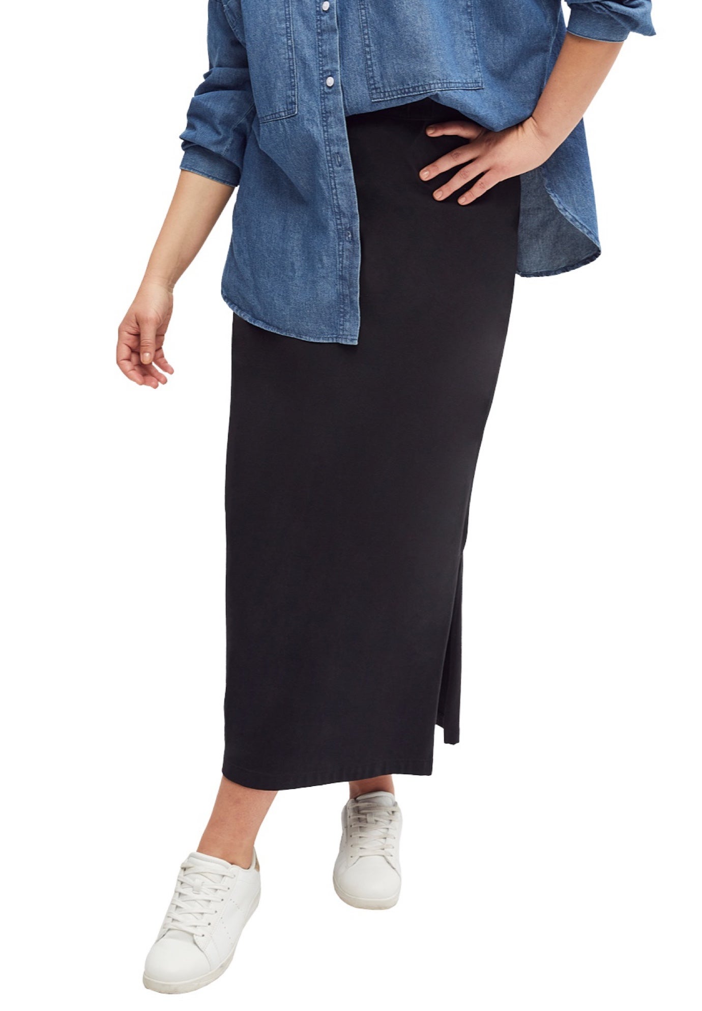 Stretch Jersey A-Line Elastic Waistband Maxi Skirt image number 0