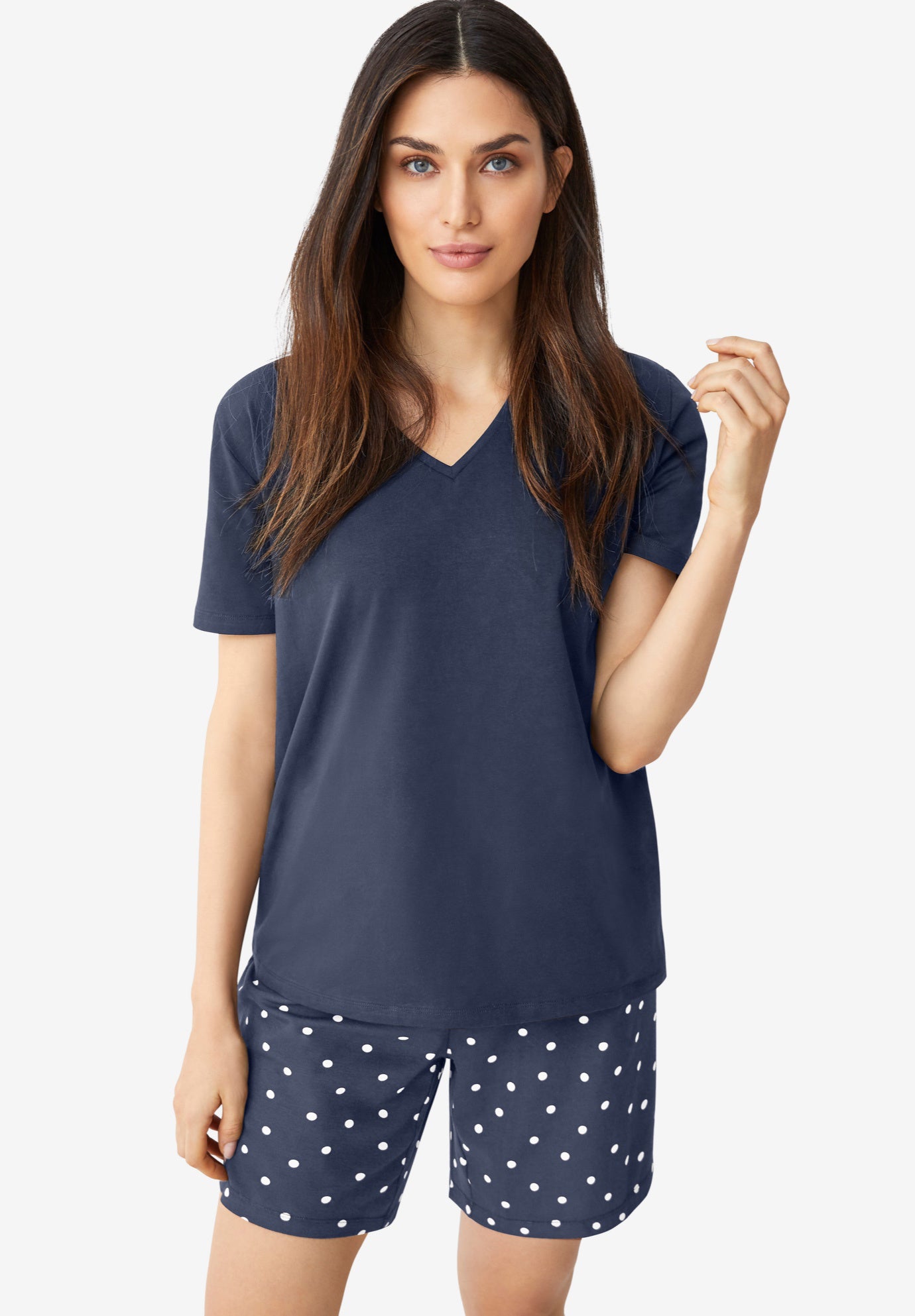 Stretch Cotton Spandex Jersey 2-Piece Short And Tee Sleep Set image number 0