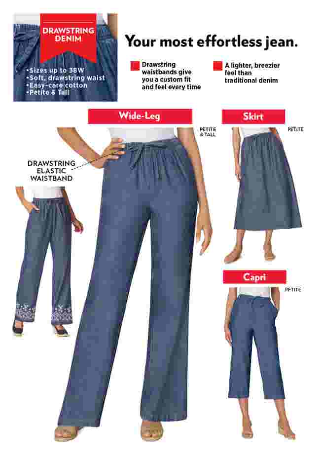 Womens Plus-Size Wide-Leg Drawstring Denim Pants image number 1