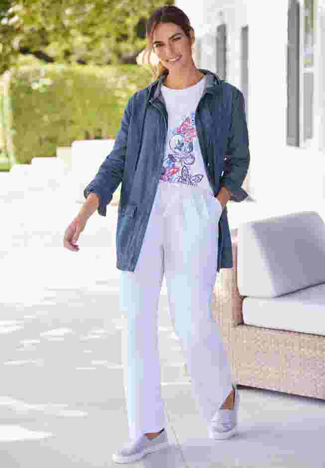Womens Plus-Size Wide-Leg Drawstring Denim Pants image number 3