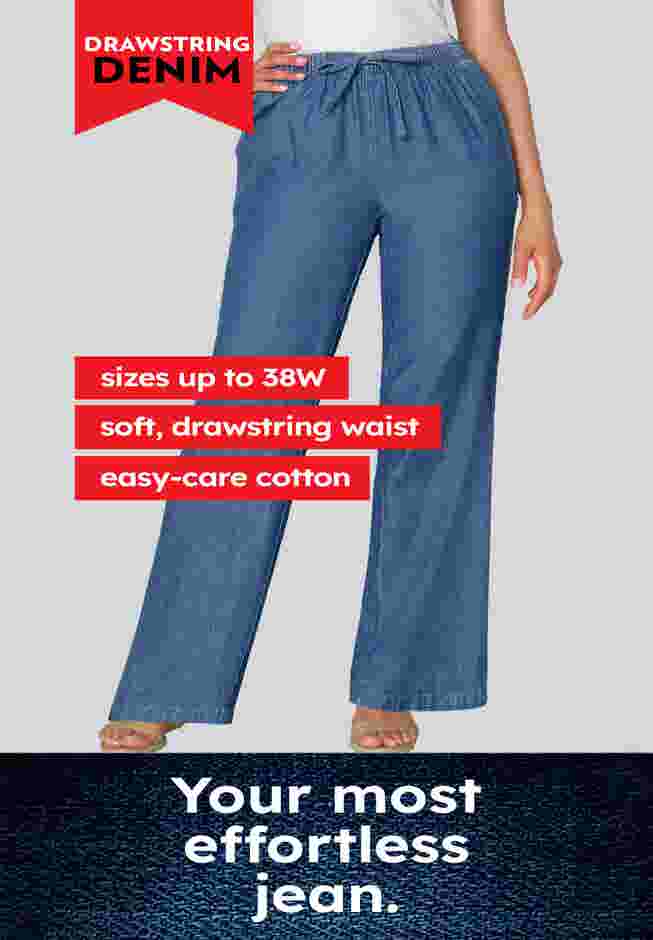 Womens Plus-Size Wide-Leg Drawstring Denim Pants image number 2