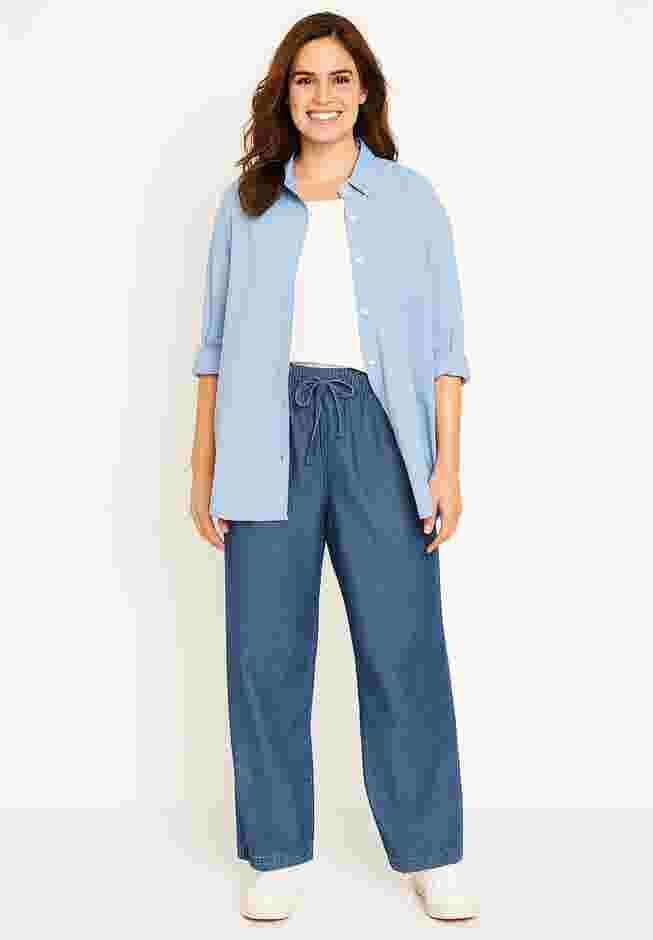 Womens Plus-Size Wide-Leg Drawstring Denim Pants image number 0